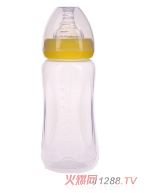 優(yōu)嘻噯無柄寬口PP奶瓶300ML黃色