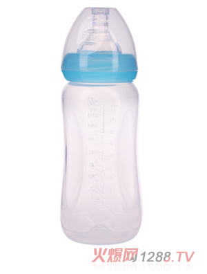 優(yōu)嘻噯無柄寬口PP奶瓶300ML藍(lán)色