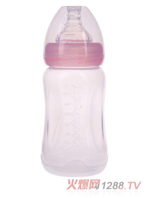 優(yōu)嘻噯無柄寬口PP奶瓶240ML粉色