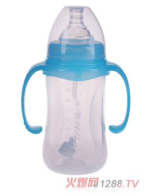 優(yōu)嘻噯寬口有柄自動奶PP瓶240ml藍(lán)色