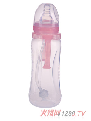 優(yōu)嘻噯標(biāo)口有柄自動奶PP瓶240ml粉色