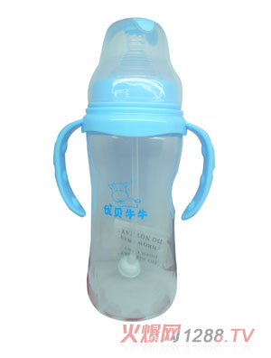 優(yōu)貝牛牛藍(lán)色寬口雙柄全自動(dòng)PP奶瓶330ml