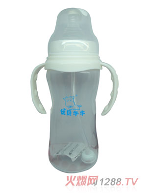 優(yōu)貝牛牛白色寬口雙柄全自動(dòng)PP奶瓶330ml