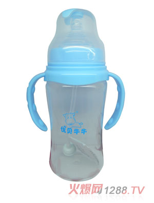 優(yōu)貝牛牛藍(lán)色寬口雙柄全自動(dòng)PP奶瓶300ml