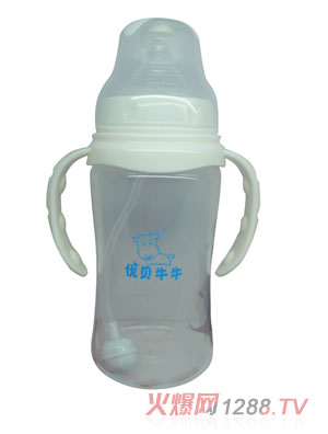優(yōu)貝牛牛白色寬口雙柄全自動PP奶瓶300ml