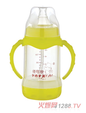 優(yōu)嘻噯雙柄全自動防爆玻璃奶瓶150ml黃色