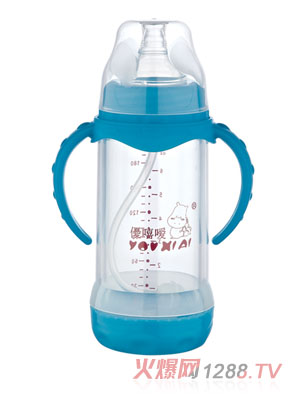 優(yōu)嘻噯雙柄全自動防爆玻璃奶瓶210ml藍色