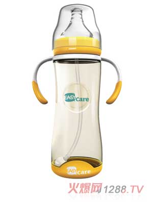 伊斯卡爾320mlPPSU自動(dòng)寬口徑感溫奶瓶（黃）