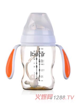 清素250ml寬口自動(dòng)PPSU奶瓶配變流量奶嘴-橙色