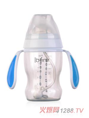 清素250ml寬口自動PP奶瓶配變流量奶嘴-藍(lán)色