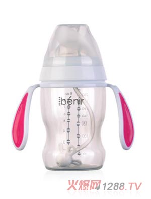 清素250ml寬口自動PP奶瓶配變流量奶嘴-玫紅色