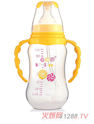 小孩國標(biāo)口自動(dòng)弧形PP安全奶瓶210 ML黃色