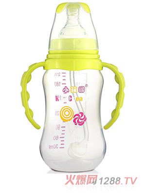 小孩國標(biāo)口自動(dòng)弧形PP安全奶瓶210 ML青色