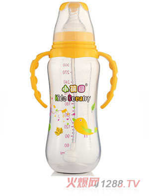 小孩國標(biāo)口自動(dòng)弧形PP安全奶瓶300 ML黃色
