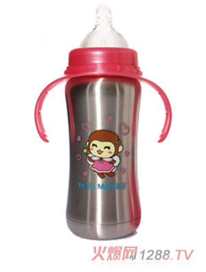 優(yōu)優(yōu)馬騮不銹鋼寬口徑保溫奶瓶紅色