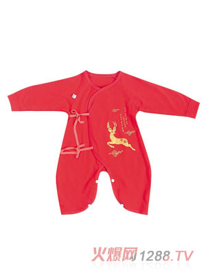 伊善兒純棉喜氣洋洋蝴蝶結(jié)哈衣