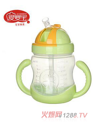 愛(ài)嬰寶 yinge吸管式水杯 雙手柄學(xué)飲杯 寶寶軟嘴吸管杯280ml
