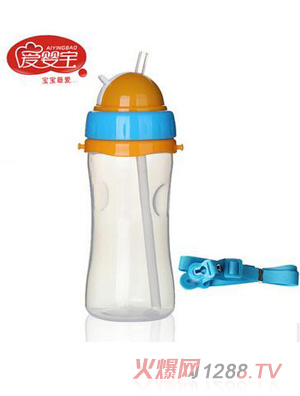 愛(ài)嬰寶 yingye軟管吸管學(xué)飲杯 兒童背帶防漏水杯350ml
