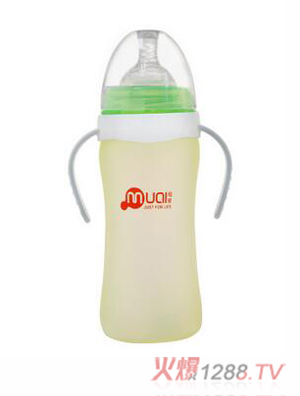 母愛寬口徑硅膠感溫變色玻璃奶瓶260ml綠
