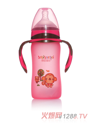 芭芘寶貝高硼硅包膠玻璃奶瓶紅色