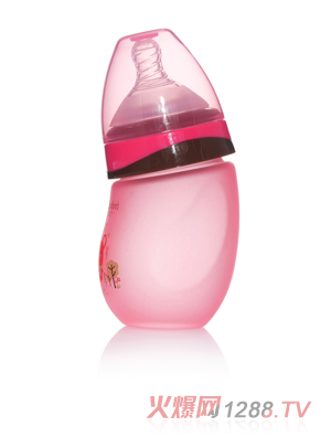 芭芘寶貝高硼硅包膠玻璃彎頭奶瓶紅色