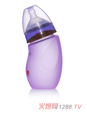 芭芘寶貝高硼硅包膠玻璃彎頭奶瓶紫色