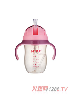 BENLE貝恩樂(lè)廣口徑帶手柄PPSU吸管水杯280ML粉色