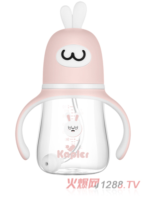 康喂兒趣萌兔玻璃 寬口奶瓶210ML 紅色