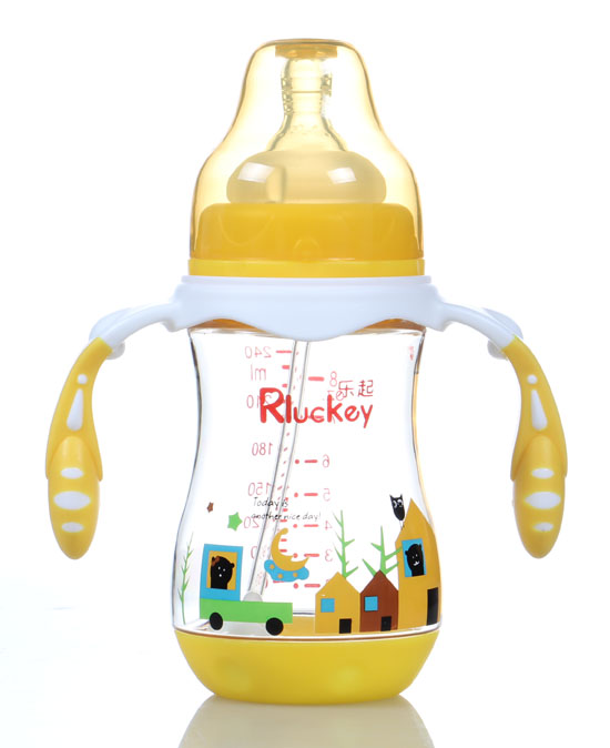 樂起240ml弧形有耳PPSU奶瓶黃