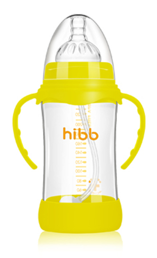 浩一貝貝防摔自動(dòng)玻璃奶瓶黃色240ml